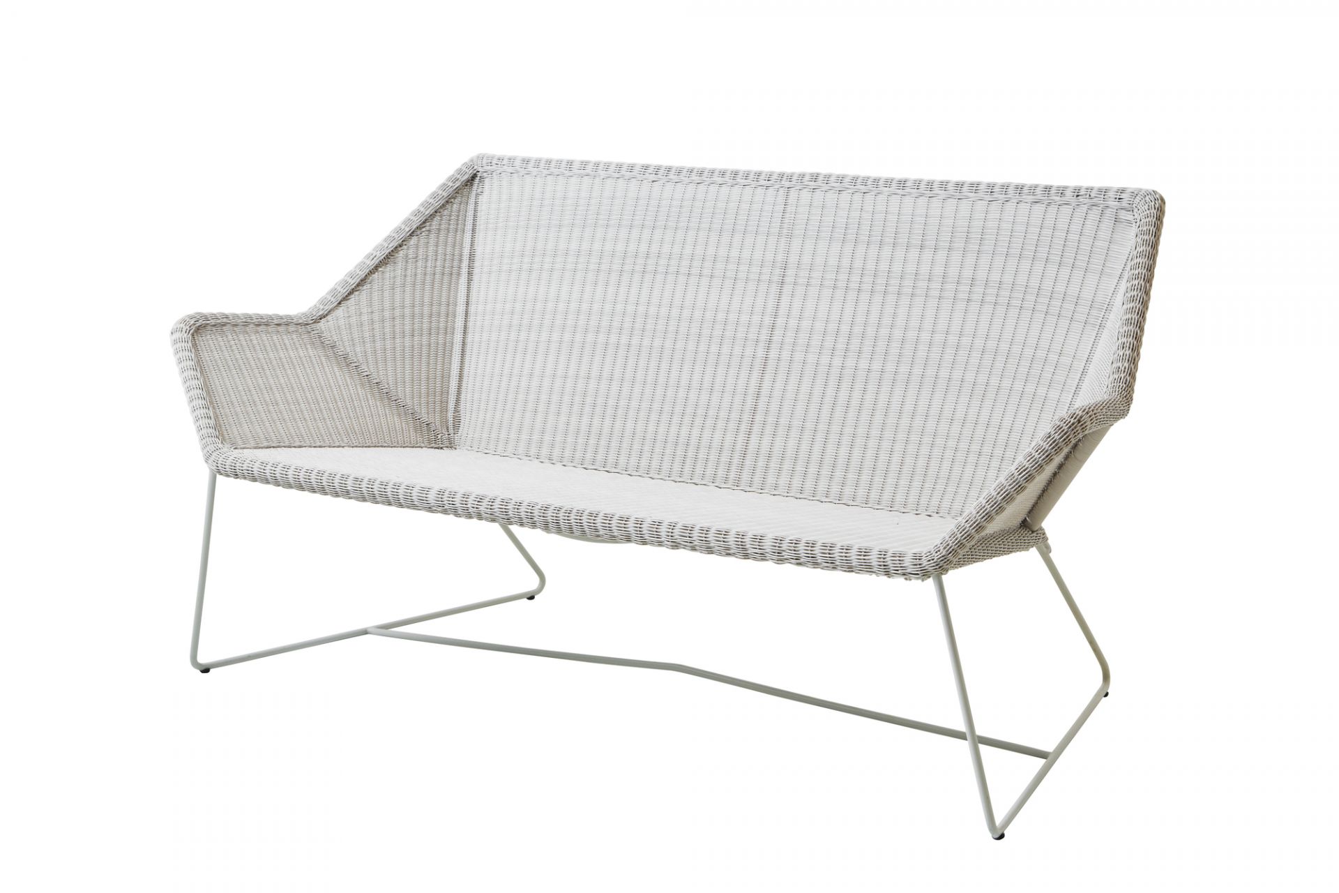 Weißes Cane-Line Breeze Outdoor Loungesofa mit grauem Rattan-Geflecht und minimalistischem Design für den Garten.